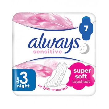 Always Sensitive Night 3 Podpaski ze skrzydełkami, 7 sztuk - obrazek 1 - Apteka internetowa Melissa
